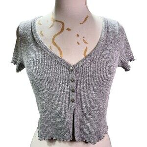 Boutique Blouse Size XL Women's Modern Grey Ruffled Textured Crop Top
